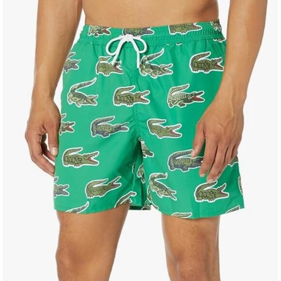 Lacoste Men's Allover Croc Taffeta Swim Trunks, Cobalt M - Picture 1 of 3